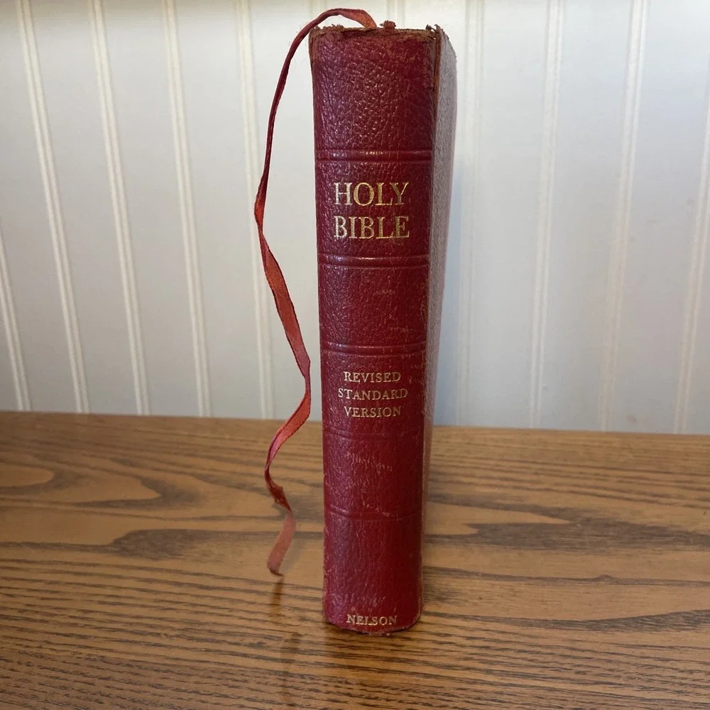 HOLY BIBLE - RSV Revised Standard Version, Vtg 1953 World Red Morocco Leather